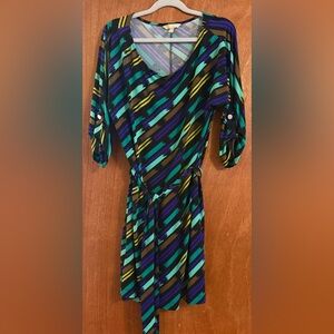 Banana Republic Blue Green Yellow Striped Belted Dress Size S Relaxed Fit Spring